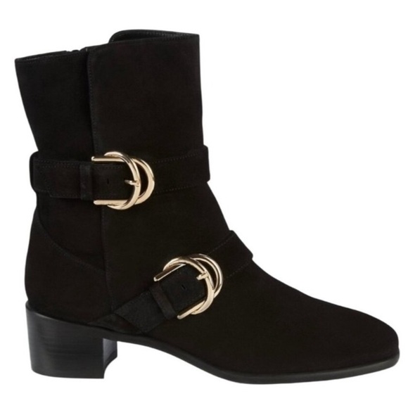 Stuart Weitzman Britain Suede Boots Black and‎ Gold 10 - Picture 1 of 10